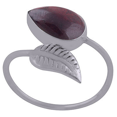 Gorgeous Textured Leaf With Garnet Pear Shape 925 Sterling Solid Silver Rings - R3402402-5