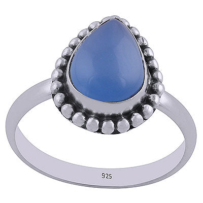 Beautiful Rawa Work Around Blue Chalcedony Pear Shape 925 Sterling Solid Silver Ring - R3402413-60