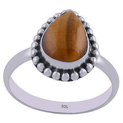 Beautiful Rawa Work Around Tiger's Eye Pear Shape 925 Sterling Solid Silver Ring - R3402413-62