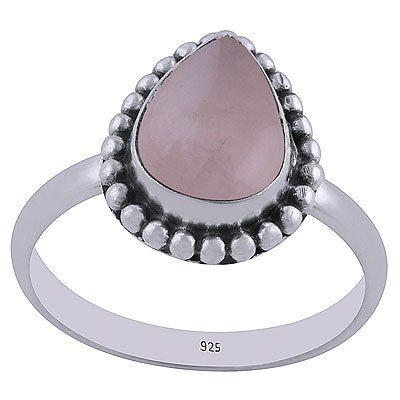 Beautiful Rawa Work Around Rose Quartz Pear Shape 925 Sterling Solid Silver Ring - R3402413-64