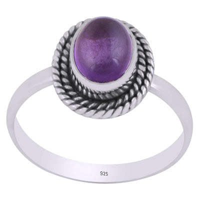 Authentic Wire Work Around Amethyst Oval Shape 925 Sterling Solid Silver Ring - R3402421-51
