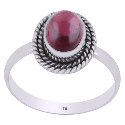 Authentic Wire Work Around Garnet Oval Shape 925 Sterling Solid Silver Ring - R3402421-52