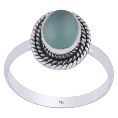 Authentic Wire Work Around Aqua Chalcedony Oval Shape 925 Sterling Solid Silver Ring - R3402421-60