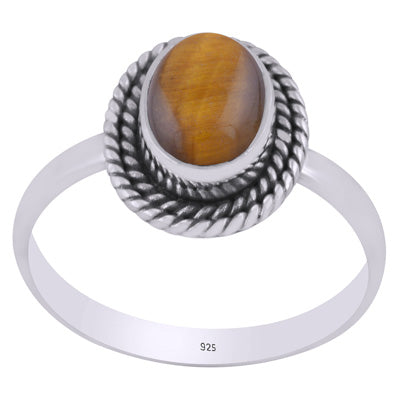 Authentic Wire Work Around Tiger's Eye Oval Shape 925 Sterling Solid Silver Ring - R3402421-61