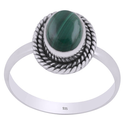 Authentic Wire Work Around Malachite Oval Shape 925 Sterling Solid Silver Ring - R3402421-62