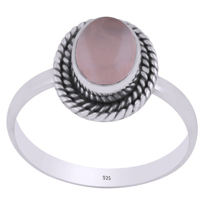 Authentic Wire Work Around Rose Quartz Oval Shape 925 Sterling Solid Silver Ring - R3402421-63