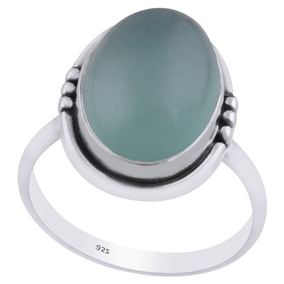 Minimal Rawa Work Around Aqua Chalcedony Oval Shape 925 Sterling Solid Silver Ring - R3402423-46