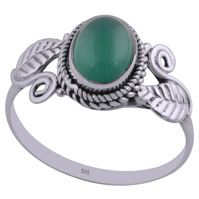 Gorgeous Handcrafted Work Around Green Onyx Oval Shape 925 Sterling Solid Silver Ring - R3402425-36