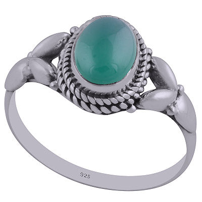 Gorgeous Embossed Handcrafted Twisted Wire Work Around Green Onyx Oval Shape 925 Sterling Solid Silver Ring - R3402427-41