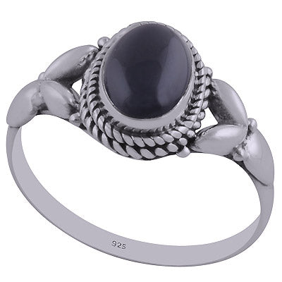 Gorgeous Embossed Handcrafted Twisted Wire Work Around Black Onyx Oval Shape 925 Sterling Solid Silver Ring - R3402427-53