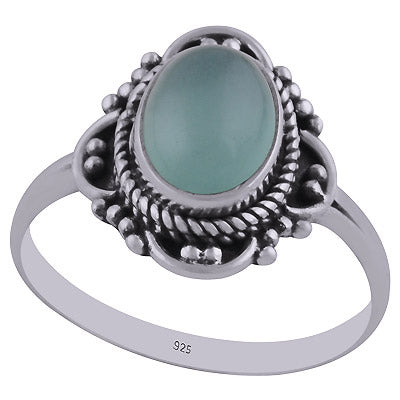 Rawa & Wire Work Around Aqua Chalcedony Oval Shape 925 Sterling Solid Silver Ring - R3402432-36