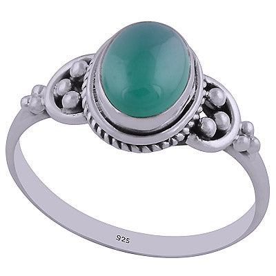 Beautiful Rawa & Wire Work Around Green Onyx Oval Shape 925 Sterling Solid Silver Ring - R3402436-34