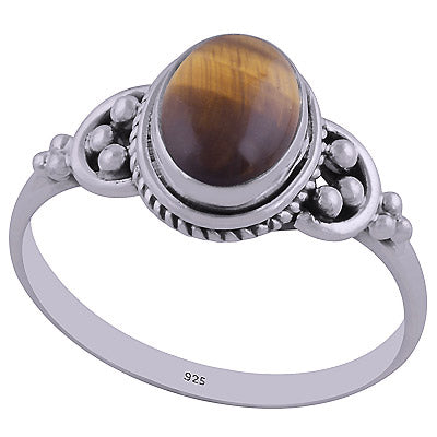 Beautiful Rawa & Wire Work Around Tiger's Eye Oval Shape 925 Sterling Solid Silver Ring - R3402436-37
