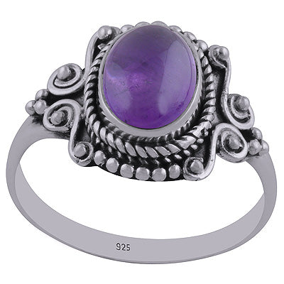 Stunning Handwork Around Amethyst Oval Shape 925 Sterling Solid Silver Ring - R3402440-1