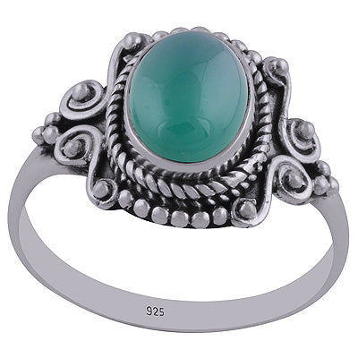 Stunning Handwork Around Green Onyx Oval Shape 925 Sterling Solid Silver Ring - R3402440-40