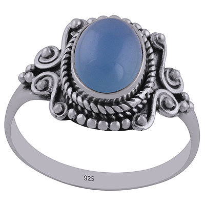 Stunning Handwork Around Blue Chalcedony Oval Shape 925 Sterling Solid Silver Ring - R3402440-42
