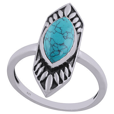 Alluring Oxidised Work Around Turquoise Marquise Shape 925 Sterling Solid Silver Ring - R3402456-15