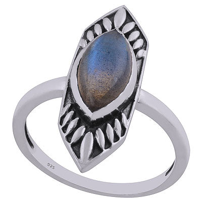 Alluring Oxidised Work Around Labradorite Marquise Shape 925 Sterling Solid Silver Ring - R3402456-21