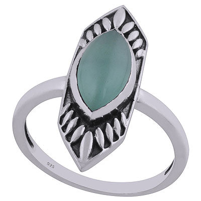 Alluring Oxidised Work Around Aqua Chalcedony Marquise Shape 925 Sterling Solid Silver Ring - R3402456-68