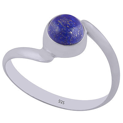 Minimal Plain Stone Lapis Round Shape 925 Sterling Solid Silver Ring - R3402492-60