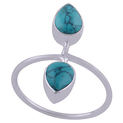 Alluring Two Gemstone Turquoise Pear Shape 925 Sterling Solid Silver Ring - R3402496-13