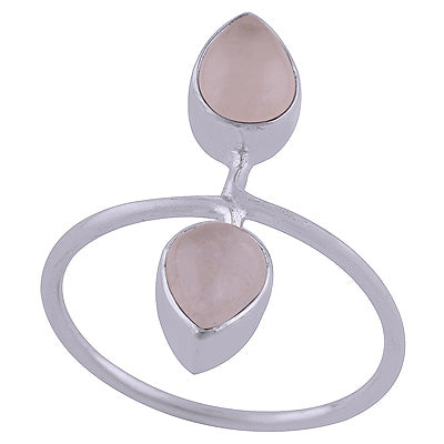 Alluring Two Gemstone Rose Quartz Pear Shape 925 Sterling Solid Silver Ring - R3402496-32
