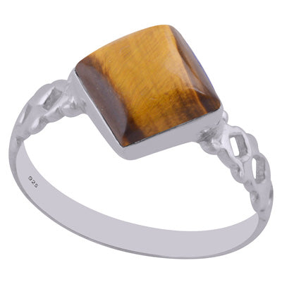 Beautiful Cut Work Around Tiger's Eye Rhombus Shape 925 Sterling Solid Silver Ring - R3402500-39