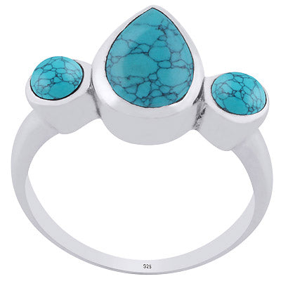 Gorgeous Multiple Gemstone Around Turquoise Round,Pear Shape 925 Sterling Solid Silver Ring - R3402501-47