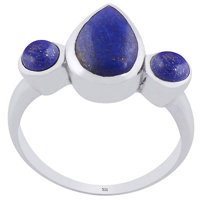 Gorgeous Multiple Gemstone Around Lapis Round,Pear Shape 925 Sterling Solid Silver Ring - R3402501-50
