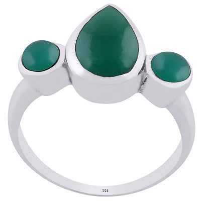 Gorgeous Multiple Gemstone Around Green Onyx Round,Pear Shape 925 Sterling Solid Silver Ring - R3402501-52