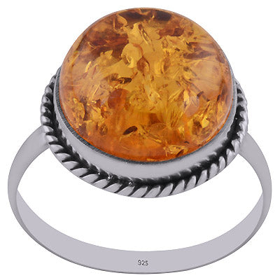 Classic Wire Around Amber Round Shape 925 Sterling Solid Silver Ring - R3402508-31