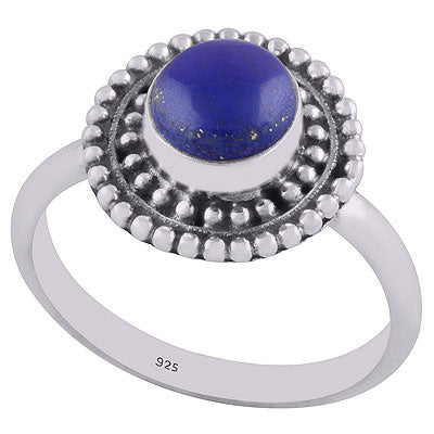 Stunning Rawa Work Pattern Around Lapis Round Shape 925 Sterling Solid Silver Ring - R3402522-15