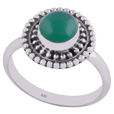 Stunning Rawa Work Pattern Around Green Onyx Round Shape 925 Sterling Solid Silver Ring - R3402522-22