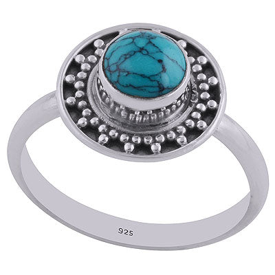 Stunning Rawa Work Around Turquoise Round Shape 925 Sterling Solid Silver Ring - R3402523-53