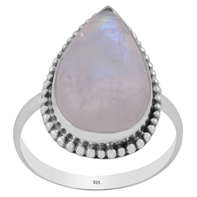 Gorgeous Rawa Work Around Rainbow Moonstone Pear Shape 925 Sterling Solid Silver Ring - R3402542-92
