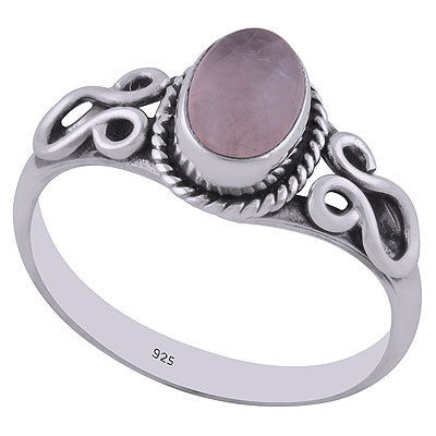 Classic Handwork Rose Quartz Oval Shape 925 Sterling Solid Silver Ring - R3402548-37