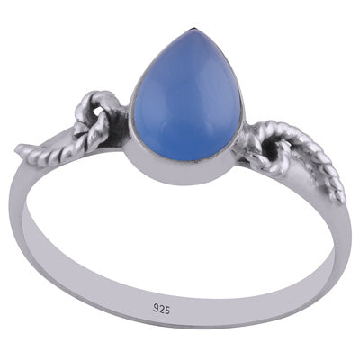 Gorgeous Coiling Work Around Blue Chalcedony Pear Shape 925 Sterling Solid Silver Ring - R3402567-38