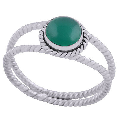Alluring Twisted Split Shank Around Green Onyx Round Shape 925 Sterling Solid Silver Ring - R3402569-39