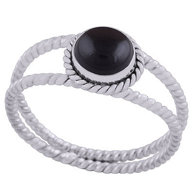 Alluring Twisted Split Shank Around Black Onyx Round Shape 925 Sterling Solid Silver Ring - R3402569-48