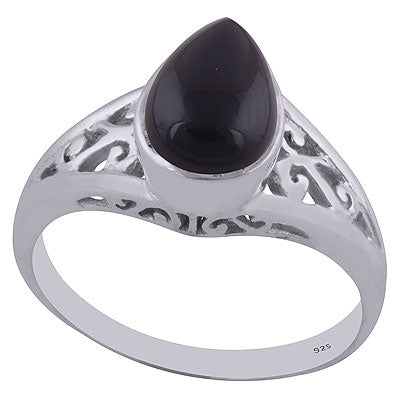 Authentic Jali Cut Black Onyx Pear Shape 925 Sterling Solid Silver Ring - R3402582-10