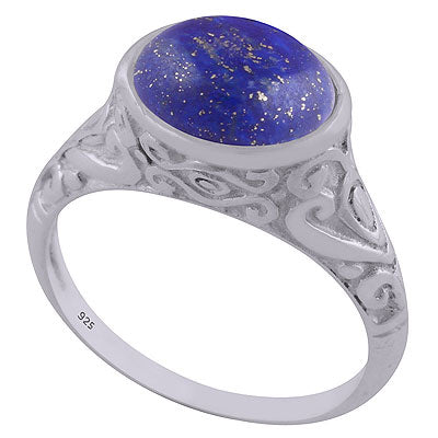 Beautifully Handcrafted Pattern On Lapis Oval Shape 925 Sterling Solid Silver Ring - R3402594-7