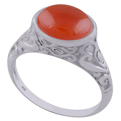 Beautifully Handcrafted Pattern On Carnelian Oval Shape 925 Sterling Solid Silver Ring - R3402594-8