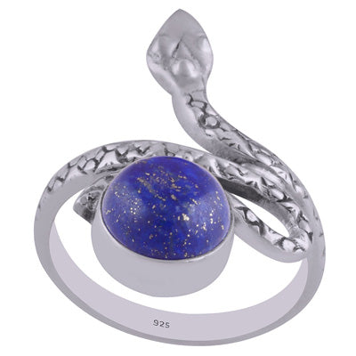 Beautiful Textured Snake Shank Lapis Round Shape 925 Sterling Solid Silver Ring - R3402602-14