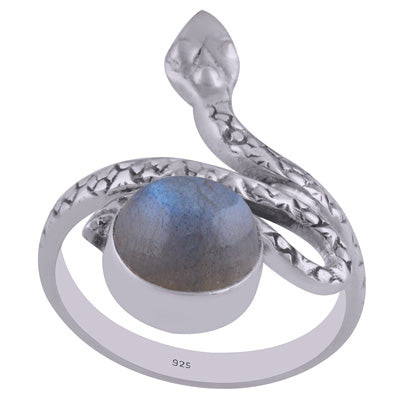 Beautiful Textured Snake Shank Labradorite Round Shape 925 Sterling Solid Silver Ring - R3402602-23