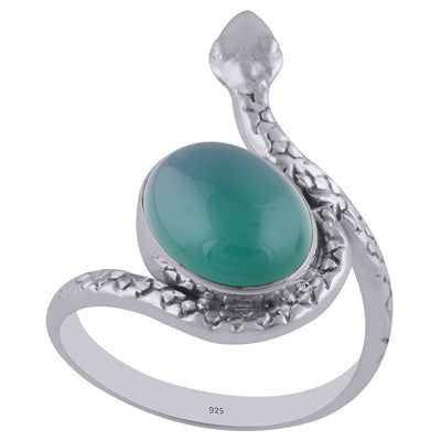 Gorgeous Textured Snake Around Green Onyx Oval Shape 925 Sterling Solid Silver Ring - R3402603-24
