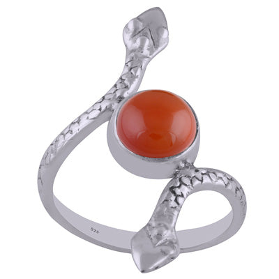 Gorgeous Snake Textured Shank Around Carnelian Round Shape 925 Sterling Solid Silver Ring - R3402604-13