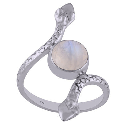 Gorgeous Snake Textured Shank Around Rainbow Moonstone Round Shape 925 Sterling Solid Silver Ring - R3402604-7