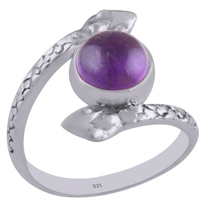 Gorgeous Textured Snake Shank Amethyst Round Shape 925 Sterling Solid Silver Ring - R3402605-1