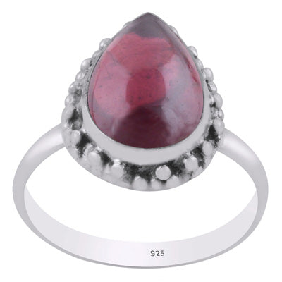 Alluring Rawa Work Pattern Around Garnet Pear Shape 925 Sterling Solid Silver Ring - R3402616-22