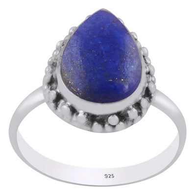 Alluring Rawa Work Pattern Around Lapis Pear Shape 925 Sterling Solid Silver Ring - R3402616-26